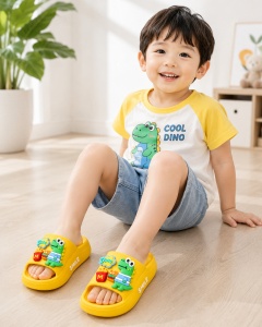 Papuci Copii Galbeni din Spumă, Model Dino Slide, Ușori, Confortabili și Antiderapanți - Img 2