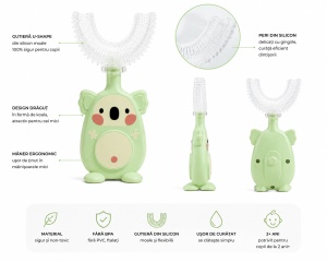 Periuta de dinti pentru Copii, Manuala, Silicon si Plastic, 10 cm, Koala Verde, 2 ani+ - Img 3