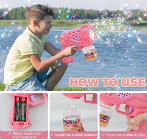 Pistol Automat pentru Baloane de Săpun Bubble Blaster Roz, Lumini LED, Funcționare pe Baterii - Img 6
