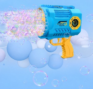 Pistol pentru Baloane de Săpun Bubble Blaster Pro Albastru-Galben cu Acumulator Reîncărcabil, Încărcare USB, 3 Orificii, Lumini LED - Img 2