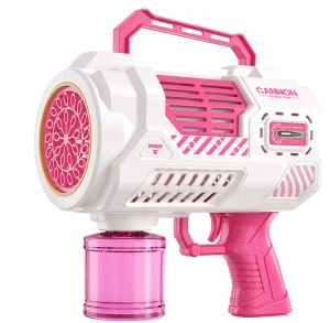 Pistol pentru Baloane de Săpun Bubble Blaster Space Pro Roz-Alb, cu Efecte Luminoase LED, Funcționează pe Baterii