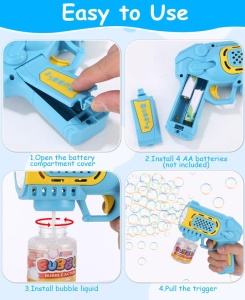 Pistol pentru Baloane de Săpun Bubble Blaster Turbo Albastru-Galben, 10 Orificii, Lumini LED, Funcționare pe Baterii - Img 5
