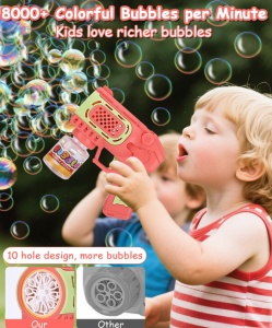 Pistol pentru Baloane de Săpun Bubble Blaster Turbo Roz-Verde, 10 Orificii, Lumini LED, Funcționare pe Baterii - Img 3
