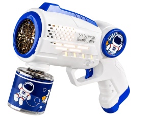 Pistol pentru Baloane de Săpun Model Astronaut Alb-Albastru, cu Lumini LED, Funcționare pe Baterii