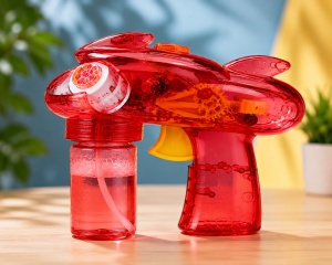 Pistol pentru Baloane de Săpun Model Sky Blaster Rosu Transparent, cu Lumini LED, Funcționare pe Baterii - Img 2