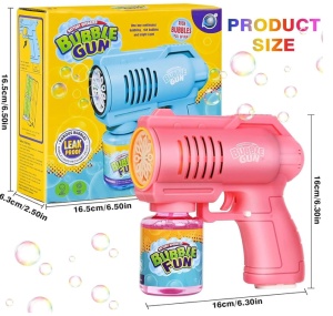 Pistol Roz pentru Baloane de Săpun Bubble Blaster, cu Efecte Luminoase LED, Funcționare pe Baterii - Img 4