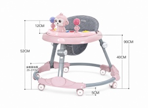 Premergător Bebe Pliabil, 6-18 Luni, Reglabil pe 6 Niveluri, cu Centru de Activități Model Maimuță, Roz/Gri - Img 2