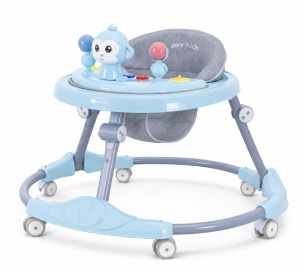 Premergător Bebe Pliabil, 6-18 Luni, Reglabil pe 6 Niveluri, cu Centru de Activități Model Maimuță, Albastru/Gri - Maner Parental