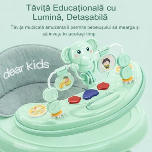 Premergător Copii 6-18 Luni Verde, Model Elefant, cu Mâner de Împingere, Reglabil pe Înălțime, Centru de Activități Interactiv, Pliabil - Img 4