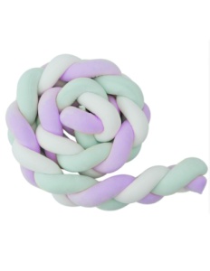 Protectie Laterala Pentru Patut Bebe, Bumper Impletit, Bumbac, Mov, Verde, Alb 2m