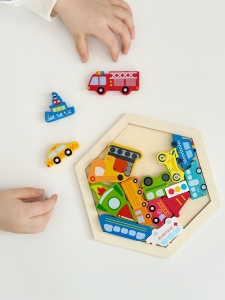 Puzzle din Lemn Montessori, Masini, Stivuire, Lemn, 10 bucati, 20 cm x 20 cm - Img 3