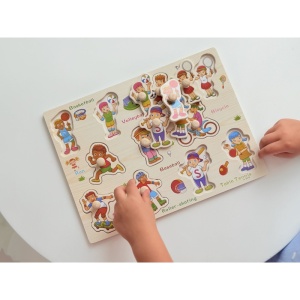 Puzzle Montessori din Lemn, Activitati Sportive, 11 Piese, Dimensiune 30x22.5 cm