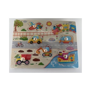 Puzzle Montessori din Lemn, Model Utilaje, 7 Piese, Dimensiune 30x22.5 cm
