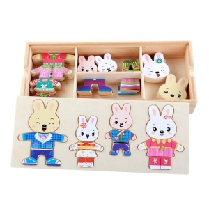 Puzzle Montessori pentru asociere, Lemn, Familia Iepurasilor, 72 Piese