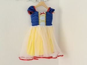 Rochie Fetite Carnaval, Printesa, Tull/Saten, Albastru si Galben, Bordura Rosie - Img 2