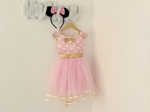 Rochie Fetite Carnaval, Printesa, Tull/Saten, Roz cu Buline Albe, plus Accesoriu Bentita - Img 3