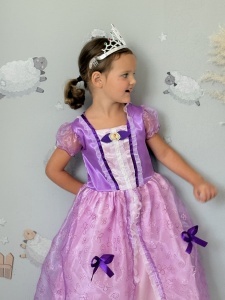 Rochie Fetite Carnaval, Printesa, Tull/Saten, Roz si Mov, Sclipici Roz, Accesorii Fundite Mov si Brosa