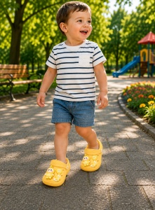 Saboți Copii Tip Crocs cu Personaj 3D, Balon și Stea Decorativa, Baretă Reglabilă, Talpă Antiderapantă, Galben - Img 2