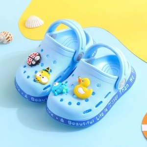 Saboți Copii Tip Crocs din Spumă cu Accesorii 3D Detașabile și Baretă Reglabilă, Albastru Deschis - Img 9
