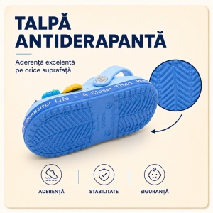 Saboți Copii Tip Crocs din Spumă cu Accesorii 3D Detașabile și Baretă Reglabilă, Albastru Deschis - Img 6