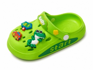 Saboți Copii Tip Crocs din Spumă cu Dino Baby 3D și Accesorii Decorative, Baretă Reglabilă, Talpă Antiderapantă, Verde