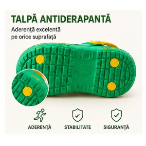 Saboți Copii Tip Crocs din Spumă cu Girafă 3D, Baretă Reglabilă, Talpă Antiderapantă, Verde - Img 6