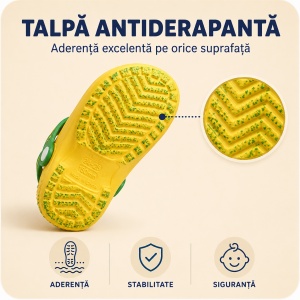 Saboți Copii Tip Crocs din Spumă cu Iepuraș 3D și Curcubeu Decorativ, Baretă Reglabilă, Talpă Antiderapantă, Galben - Img 6