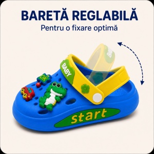 Saboți Copii Tip Crocs din Spumă EVA cu Dino Baby 3D și Accesorii Decorative, Baretă Reglabilă, Talpă Antiderapantă, Albastru - Img 4