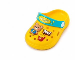 Saboți Copii Tip Crocs din Spumă EVA cu Ursuleț 3D și Accesorii Decorative, Baretă Reglabilă, Talpă Antiderapantă, Galben