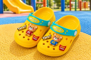 Saboți Copii Tip Crocs din Spumă EVA cu Ursuleț 3D și Accesorii Decorative, Baretă Reglabilă, Talpă Antiderapantă, Galben - Img 11