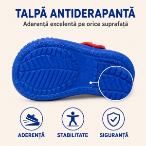 Saboți Copii Tip Crocs din Spumă EVA cu Ursuleț 3D și Curcubeu Decorativ, Baretă Reglabilă, Talpă Antiderapantă, Albastru - Img 5