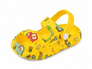 Saboți Copii Tip Crocs din Spumă, Model Decupat cu Mașinuțe Colorate, Baretă Reglabilă, Galben