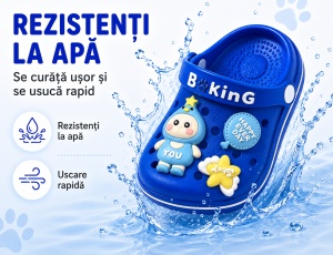 Saboți Copii Tip Crocs,Spuma cu Personaj 3D, Balon și Stea Decorativa, Baretă Reglabilă, Talpă Antiderapantă,Albastru - Img 10