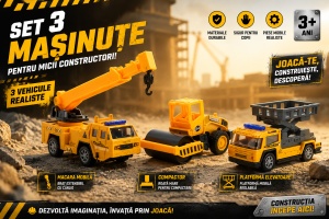 Set 3 Masinute Inginerie, Model 4, Galben, Plastic si Metal, 8 cm, 3 ani+