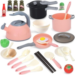 Set Accesorii pentru Bucatarie Copii, 32 Piese, Plastic, Roz, 3 ani+ - Img 4