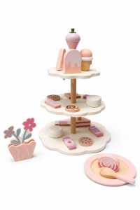Set de Prăjituri din Lemn cu Suport pentru Deserturi, Lemn, Nude & Pink, 2ani+