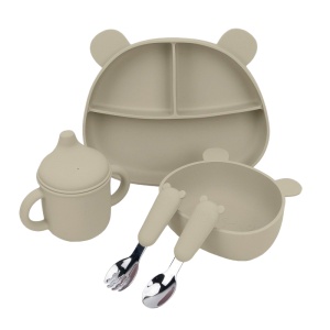 Set Diversificare 5 Piese, Silicon, Bebelusi si Copii, Crem, 5 Piese, 6 luni +