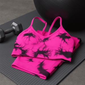 Set pentru Sala Fucsia/Black 2 piese, Colanti si Bustiera, Model Tie-Dye