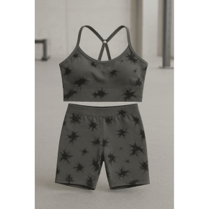 Set pentru Sala Grey/Black 2 piese, Pantalon scurt si Bustiera, Model Tie-Dye - Img 2