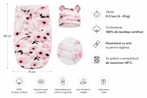 Sistem de Infasare Reglabil, 30-50 cm, cu Caciulita, Imprimeu Floral - Img 2