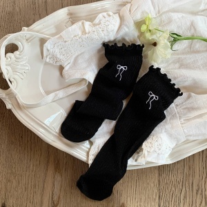 Sosete Dama Simple, Model cu Fundita Brodata, Negru, 35-38