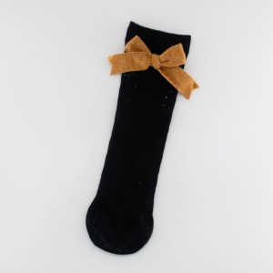 Sosete pentru Copii, Negru, Model cu Funda Mustar, Bumbac, 2-5 ani - Img 2