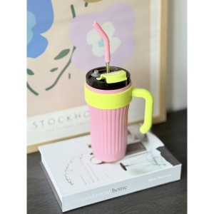 Termos 2 in 1, cu Pai si Maner, Roz/Verde, Otel Inoxidabil, 860 ml - Img 2