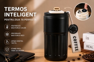 Termos Digital CoffeeMug, Display LED, Termometru inclus, Otel Inoxidabil Interior, Negru, 450ml - Img 4