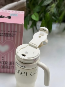 Termos Pentru Adulti cu Pai si Maner, Otel Inoxidabil, Alb, 550 ml - Img 4