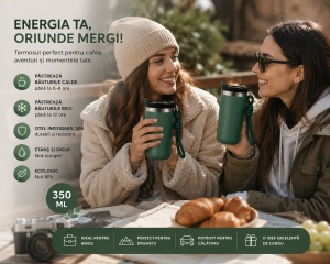 Termos pentru Cafea, cu Maner, Otel Inoxidabil, Verde, 350 ml - Img 3