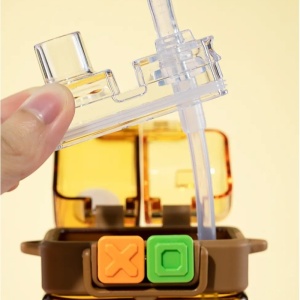 Termos pentru copii 2 in 1, cu Bareta, Plastic, Rosu, 580 ml - Img 2