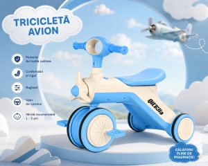 Tricicletă de Echilibru Albastru-Alb cu Design Avion, pentru Copii 1-3 Ani - Img 4