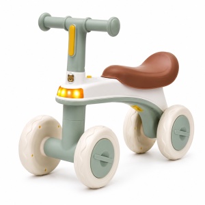 Tricicletă fără Pedale pentru Copii Little Bear, cu Lumini și Sunete, Ghidon și 4 Roți Late, Verde Menta,12 luni +