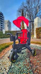 Tricicleta Pentru Copii, Maner Detasabil, Cu Pedale, Pliabila, Rosu - Img 2